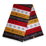 6 Yards - African Red Bogolan Symbols / Mud cloth print fabric / cloth (Traditional Mali)
